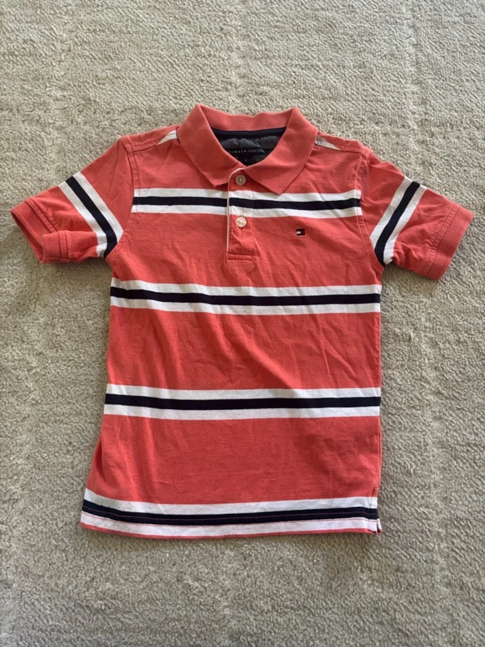 Tommy Hilfiger Coral Polo with Navy & White Stripes